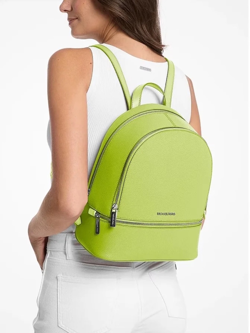 Michael Kors Bright Lime Leather Medium Backpack